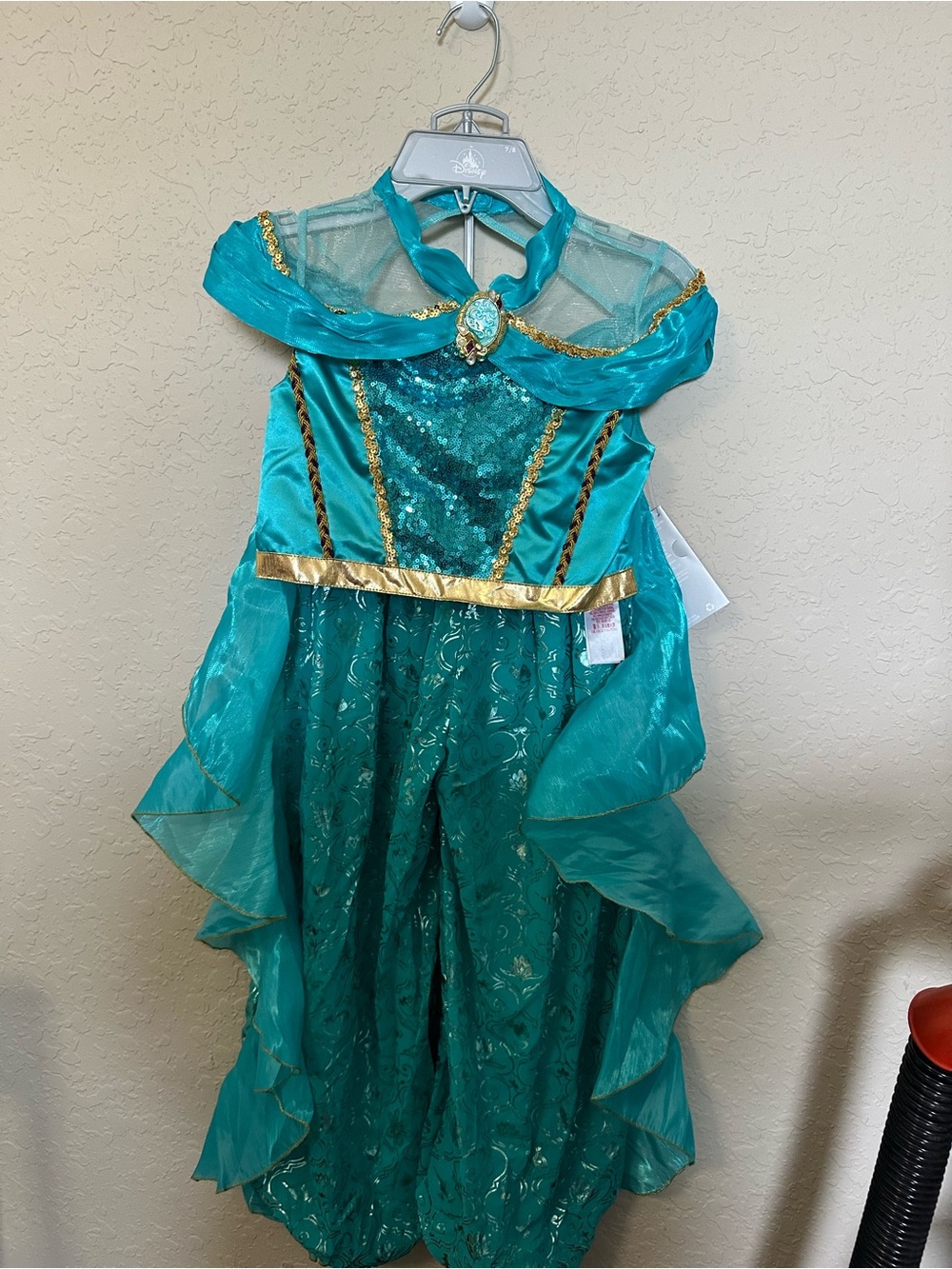 Girls Teal Princess  Jasmine Dress with Gold Trim - Brand Disney